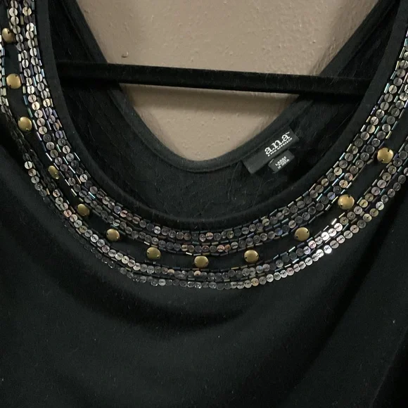 a.n.a. dress sleeveless black with beads Boutique cute evening dress excellent - Picture 3 of 4